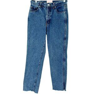 Revice High Rise Button Fly Straight Leg Jeans Women's 28 Frayed Hem Medium Wash